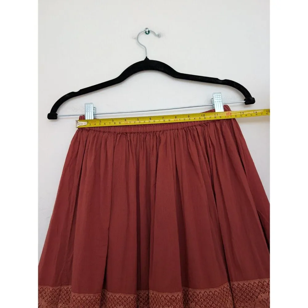 Y2K Vintage Rampage Rust Boho Lace Tiered Cotton Midi Skirt Sz M Made in India